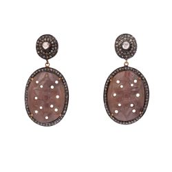 Victorian Jewelry, Silver Diamond Earring With Polki Diamond And Sapphire Stone Studded In 925 Sterling Silver Gold Plating . J-522