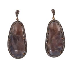 Victorian Jewelry, Silver Diamond Earring With Rose Cut Diamond And Sapphire Stone Studded In 925 Sterling Silver Gold Plating . J-524