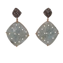 Victorian Jewelry, Silver Diamond Earring With Rose Cut Diamond And Sapphire Stone Studded In 925 Sterling Silver Gold, Black Rhodium Plating. J-528