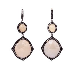 Victorian Jewelry, Silver Diamond Earring With Rose Cut Diamonds And Sapphire Stone Studded In 925 Sterling Silver Gold Plating/Black Rhodium. J-75