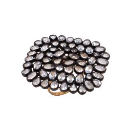 Victorian Jewelry, Silver Diamond Ring With Rose Cut Diamond And Blue Topaz Stone Studded In 925 Sterling Silver, Gold Plating. J-871 