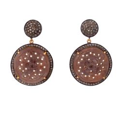 Victorian Jewelry, Silver Diamond Earring With Rose Cut Diamonds And Sapphire Stone Studded In 925 Sterling Silver Gold Plating. J-8