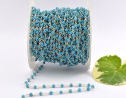 Gorgeous Turquoise 925 Sterling Silve Roundel Rosary Chain in 2mm Size, Sold By Foot