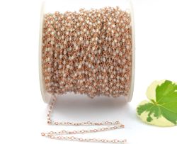 Handmade 925 Sterling Silver Gold  Rosary Chain in Round Shape With Topaz Stone,2mm - Sold By foot, ROS2-5116 