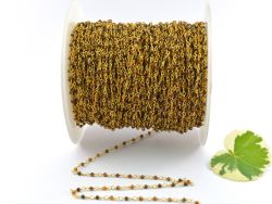 Gorgeous  925 Sterling Silver Gold Rosary Chain With Tiger Eye Stone in 2mm - Sold By Foot, ROS2-5130