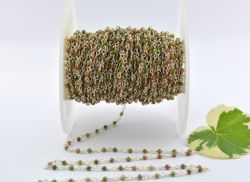 Handcrafted 925 Sterling Silver Gold Rosary Chain Studded With Unakite Stone, 2mm - Sold By Foot, ROS2-5136