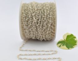 Lovely 925 Sterling Silver Gold Rosary Chain Studded With Off White Chalcedony Stone - 2mm, ROS2-5146