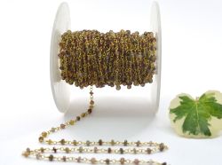 925 Sterling Silver Gold  Rosary Chain With Tunduru Sapphire Stone in 2mm - Sold By Foot, ROS2-5200