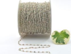 925 Gold Sterling Silver Green Coated Stone Rosary Chain With 2mm Size -  Sold By Foot, ROS2-5203