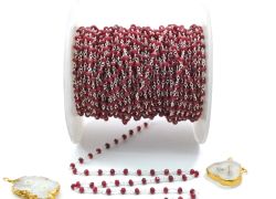 Beautiful 925 Gold Sterling Silver Roundel Shape Rosary Chain With Ruby Jade Stone - 3mm, ROS2-5309