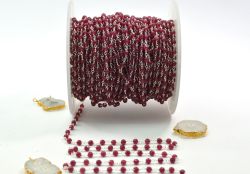 Amazing 925 Sterling Silver Gold  Rosary Chain With Ruby Chalcedony Stone in 3.50mm Size - Sold By Foot, ROS2-5315