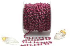 925 Sterling Silver Amazing Rosary Chain With Pink Tourmaline Jade Stone, 3mm - ROS2-5235