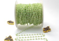 Beautiful 925 Sterling Silver Gold Rosary Chain in 3mm - Prehnite Chalcedony Coated,  ROS2-5360    
