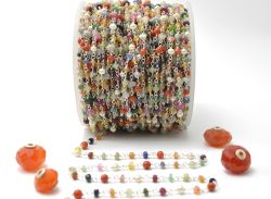 Graceful 925 Gold Sterling Silver Multi Stone Rosary Chain in 3mm Size, Sold By Foot, ROS2-5366