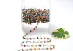 Beautiful 925 Gold Sterling Silver Roundel Shape Rosary Chain With Multi Stone - 3mm,ROS2-5368   