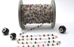 925 Sterling Silver Rosary Chain in Roundel Shape - Multi Stone(3mm), Sold By foot, ROS2-5369