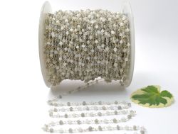 925 Gold Sterling Silver Rosary Chain in Roundel Shape - Moonstone And Labradorite(3mm), .Sold By Foot , ROS2-5375
