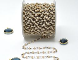 Handcrafted  925 Sterling Silver Gold Rosary Chain With Peach Chalcedony in 3mm Size,ROS2-5383  