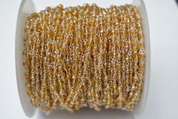 925 Sterling Silver Gold Plated Wire Wrapped Rosary Chain  With Citrine Crystal Coated Stone. Sold By foot, ROS2-5499