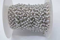 925 Gold Plated Sterling Silver  3.00 mm White Chalcedony Stone Wire Wrapped Rosary Chain. Sold By Foot, ROS2-5606