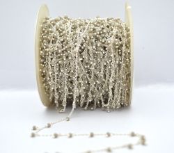 925 Sterling Silver Gold  Rosary Chain With Gray chalcedony in 2mm Size -Sold By foot, ROS2-6079