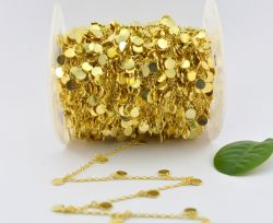 925 Sterling Silver Gold  Dangling Tag Chain in Coin Shape - 5mm Size