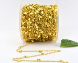 Handmade 925 Sterling Silver Gold Dangling Tag Chain - coin in shape(  4mm),Sold By Foot, ROS2-6448  