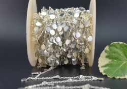  925 Sterling Silver Gold Coin Shape Tag Dangling Chain in 5mm Size - Sold By Foot, ROS2-6452 