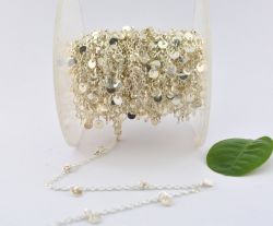 Beautiful 925 Sterling Silver Gold Dangling Tag Chain - Coin in shpe(4.00 mm),Sold By Foot, ROS2-6453