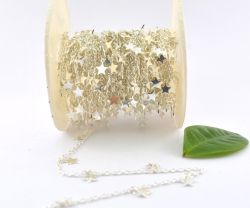 Lovely 925 Sterling Silver Gold Dangling Tag Chain in Star shape,6.20x 6.20 mm - Sold By Foot, ROS2-6457