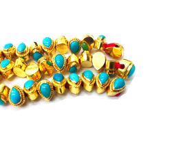 Alluring 18K Solid Yellow Gold Box Bead Pear Shape Turquoise Stone Studded, SGTAN-1084, Sold By 1 Pcs.