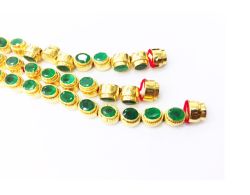 Amazing 18K Solid Yellow Gold Box Bead Oval Shape Stone Studded, SGTAN-1088, Sold By 1 Pcs.