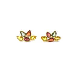  18K Solid Yellow Pear Shape Earring With Multi Sapphire Stone, SGTAN-1133, Sold By 1 Pcs.