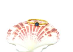 18K Solid Yellow Gold Ring With Natural Blue Sapphire Stone In Round Shape, SGTAN-1202, Sold By 1 Pcs.
