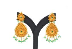  18K Solid Yellow Gold Earring (Pear Shape) With  Natural Stone Studded, SGTAN-1214, Sold By 1 Pcs.