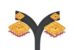  18K Solid Yellow Gold Earring With Ruby Stone Studded, (Marquise Shape), SGTAN-1218, Sold By 1 Pcs.