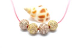 14K Solid Yellow Gold Ball Shape Micro Pave Diamond Stone Bead, (8,00mm), SGTAN-1237, Sold By 1 Pcs.