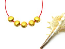 18K Solid Yellow Gold Puff Coin Shape Matt Brushed Finished, 8x4mm Bead, SGTAN-0011, Sold By 1 Pcs.