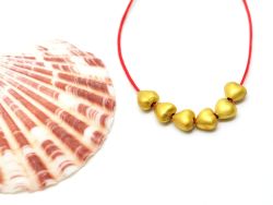 18K Solid Yellow Gold Heart Shape Matt Finished, 5,50X5,50mm Bead, SGTAN-0013, Sold By 2 Pcs.