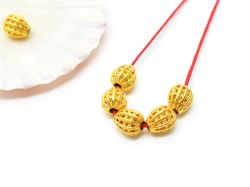 18K Solid Yellow Gold Roundel Shape Fancy Textured Finished, 6X7,5mm Bead, SGTAN-0029, Sold By 1 Pcs.