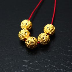 18K Solid Yellow Gold Fancy Ball Shape Fancy Textured Finished, 8,5X8,5mm Bead, SGTAN-0030, Sold By 1 Pcs.