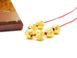 18K Solid Yellow Gold Roundel Shape Fancy Line Textured Finished, 8X7,5mm Bead, SGTAN-0034, Sold By 1 Pcs.