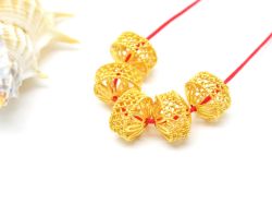 18K Solid Yellow Gold Drum Shape Textured Finished, 7X9mm Bead, SGTAN-0036, Sold By 1 Pcs.