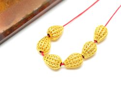 18K Solid Yellow Gold Drum Shape Textured Finished, 10X7mm Bead, SGTAN-0038, Sold By 1 Pcs.