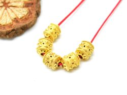 18K Solid Yellow Gold Drum Shape Textured Finished, 7X6mm Bead, SGTAN-0040, Sold By 1 Pcs.