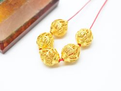 18K Solid Yellow Gold Drum Shape Textured Finished, 13X10mm Bead, SGTAN-0041, Sold By 1 Pcs.