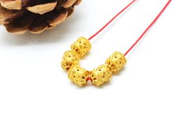 18K Solid Yellow Gold Drum Shape Fancy Textured Finished, 8X6mm Bead, SGTAN-0048, Sold By 1 Pcs.
