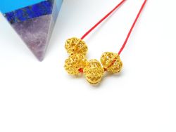 18K Solid Yellow Gold Roundel Shape Fancy Textured Finished,10X8mm Bead, SGTAN-0052, Sold By 1 Pcs.