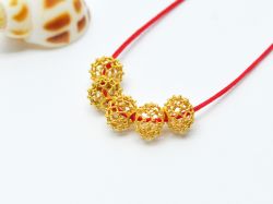 18K Solid Yellow Gold Round Ball Shape Plain Net Finished 5,0X6,0mm Bead, SGTAN-0057, Sold By 1 Pcs.