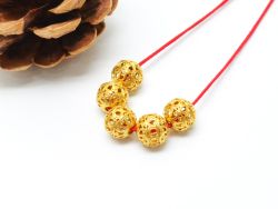 18K Solid Yellow Gold Round Ball Shape Plain Net Finished 7,5X7,5mm Bead, SGTAN-0064, Sold By 1 Pcs.